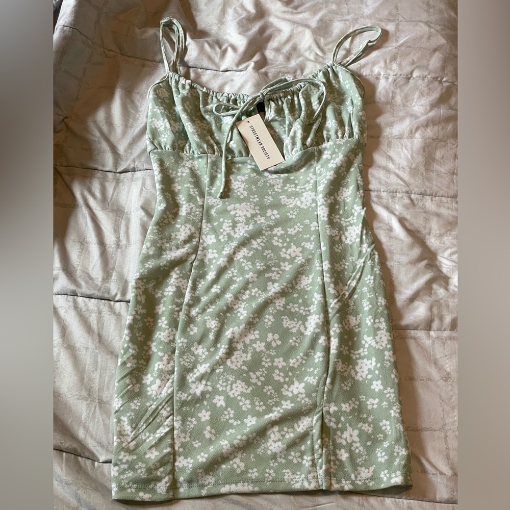Mint Green, Floral BodyCon Dress